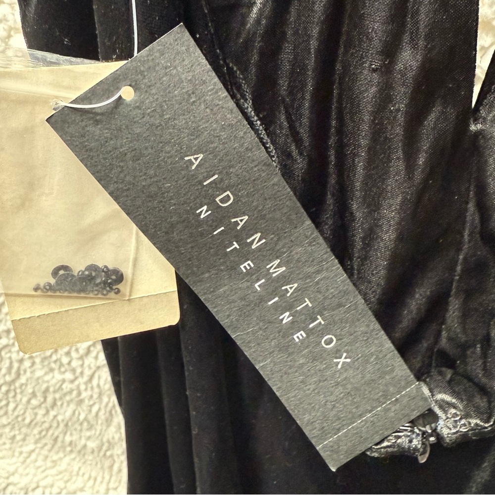 NWT AIDAN MATTOX Black Velvet Sequin Racerback Backless Cocktail Dress Cutout 6 - Picture 9 of 15